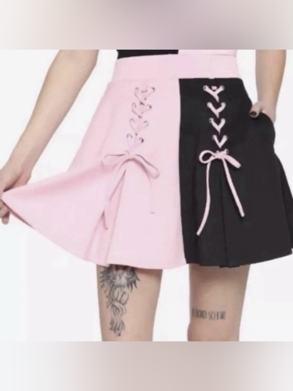 Hot Topic Women's Split Lace-Up Skater Skirt Pink Black New Pockets 2XL